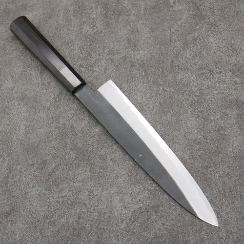 Sakai Takayuki Gold Filled Engraving by Kubota Gojunotou White Steel No.2 Black Finished Gyuto  240mm Ebony Wood Handle 