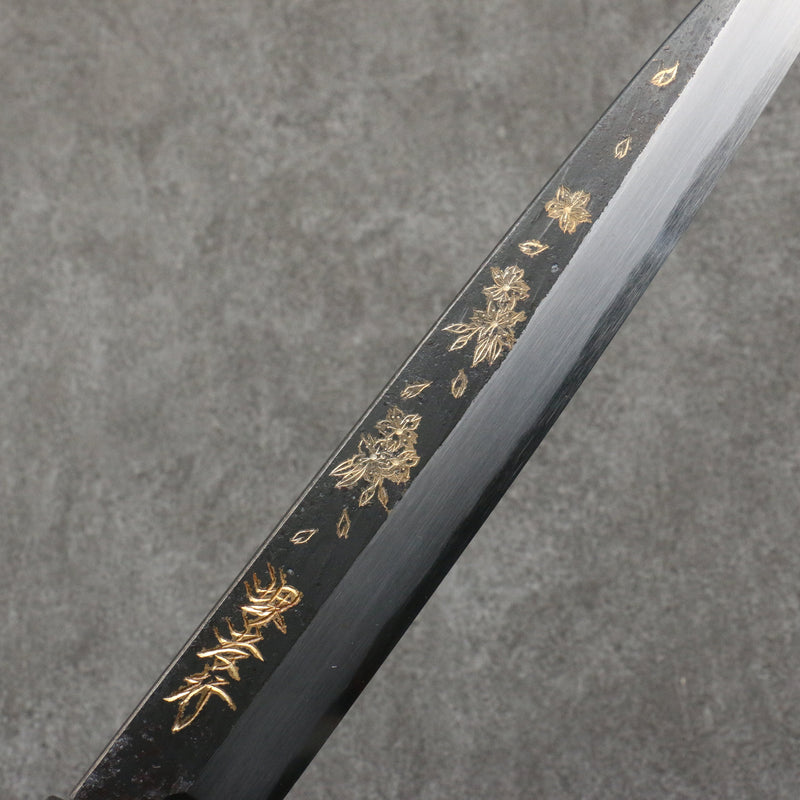 Sakai Takayuki Grabado bañado en oro de Kubota Sakura Acero Blanco No.2 Terminado Negro Yanagiba 240mm Mango de Madera de ebano - Japanny-SP