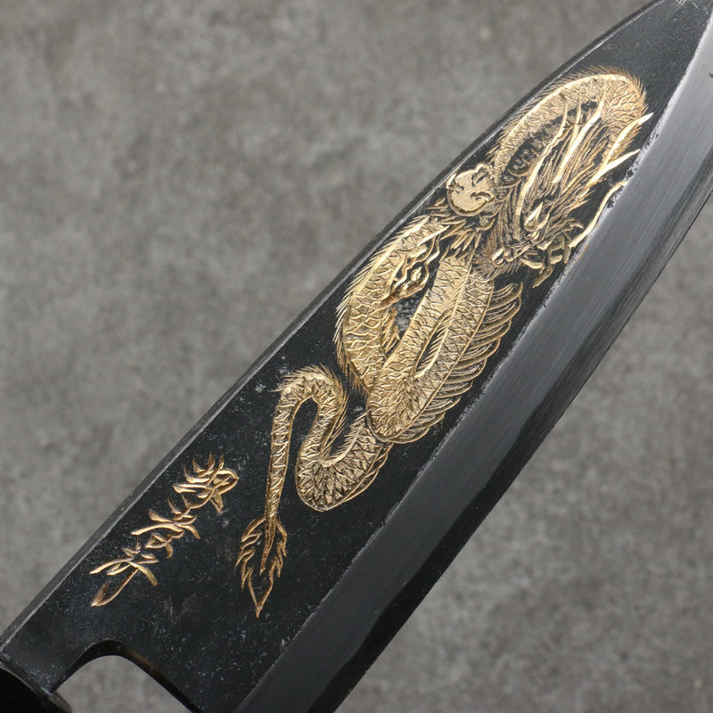 Sakai Takayuki Grabado bañado en oro de Kubota Ittoryumon Acero Blanco No.2 Terminado Negro Deba 180mm Mango de Madera de ebano - Japanny-SP