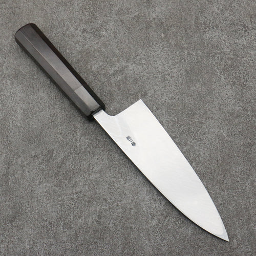 Sakai Takayuki Gold Filled Engraving by Kubota Gojunotou White Steel No.2 Black Finished Deba  165mm Ebony Wood Handle 