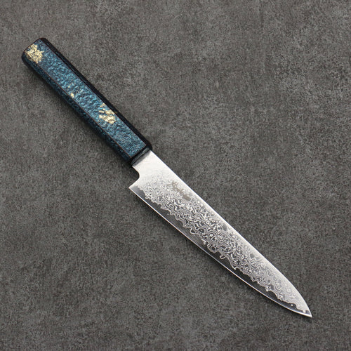 Seisuke SG2 Damascus Petty-Utility  150mm Blue Lacquered Handle 