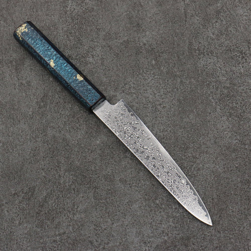Seisuke SG2 Damascus Petty-Utility  150mm Blue Lacquered Handle 