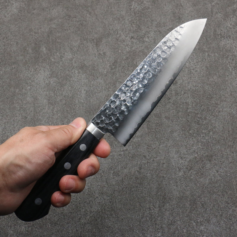 Seisuke VG1 Martillado Terminado Migaki Pulido Santoku 165mm Mango de Madera de Pakka Negra - Japanny-SP