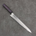 Seisuke Acero Blanco No.1 Terminado Migaki Pulido Sujihiki 240mm Mango de Roble con Lacado morado - Japanny-SP