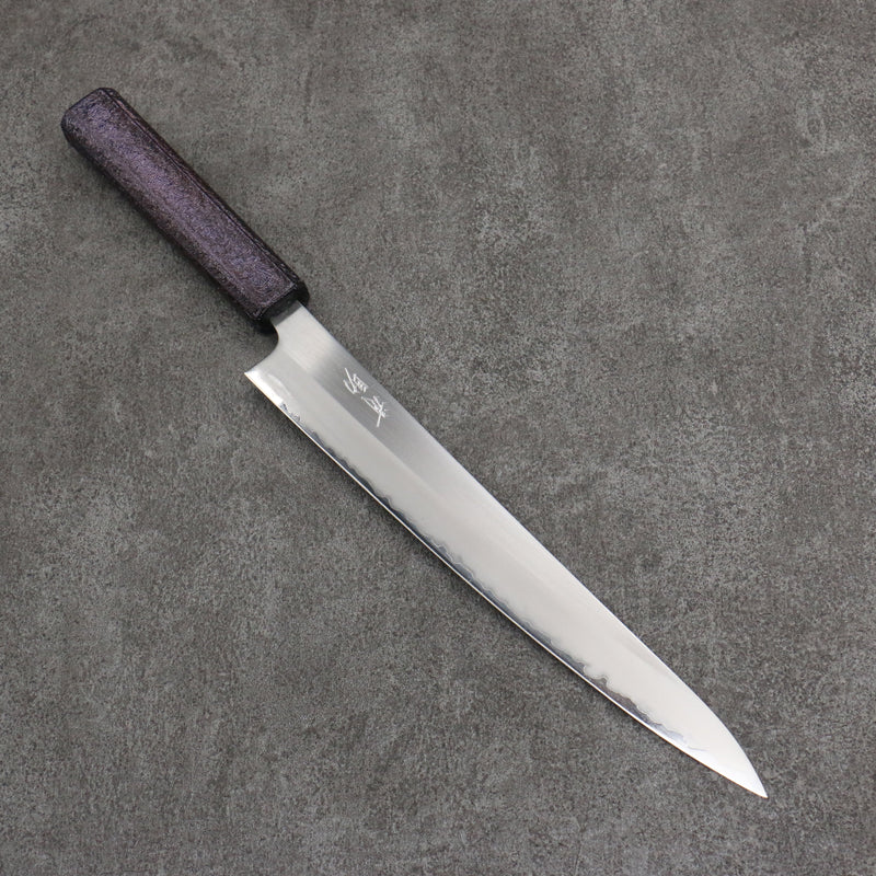 Seisuke Acero Blanco No.1 Terminado Migaki Pulido Sujihiki 240mm Mango de Roble con Lacado morado - Japanny-SP