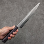 Seisuke Acero Blanco No.1 Terminado Migaki Pulido Sujihiki 240mm Mango de Roble con Lacado morado - Japanny-SP