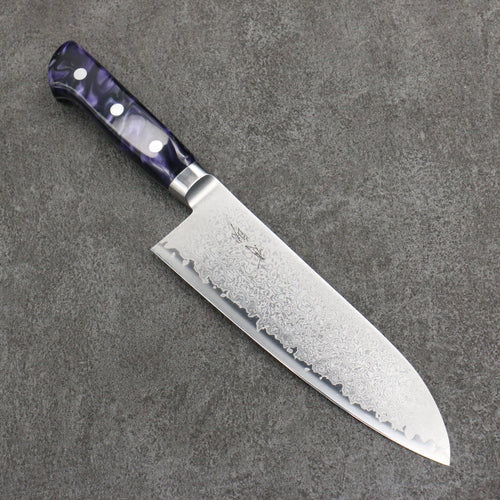 Seisuke VG5 Damasco Santoku 175mm Mango de Resina jaspeada morado oscuro - Japanny-SP