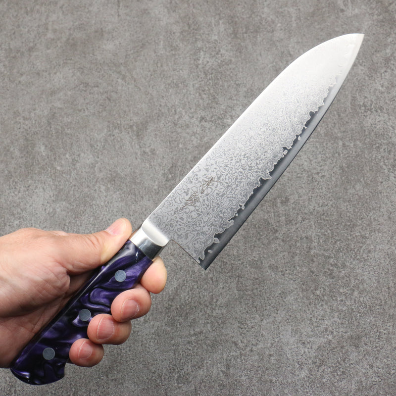 Seisuke VG5 Damasco Santoku 175mm Mango de Resina jaspeada morado oscuro - Japanny-SP