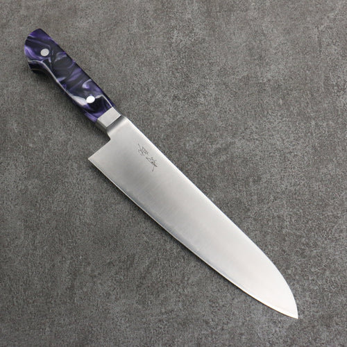 Seisuke VG5 Terminado Migaki Gyuto 210mm Mango de Resina jaspeada morado oscuro - Japanny-SP