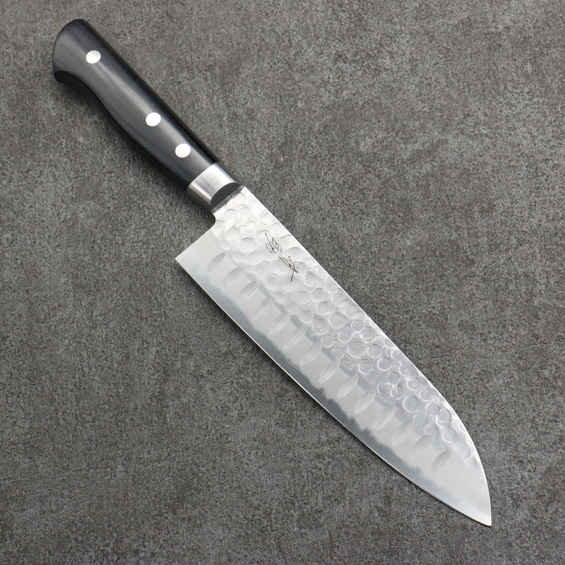 Seisuke Acero Azul Martillado Acanalado Santoku 180mm Mango de Madera de Pakka Negra - Japanny-SP