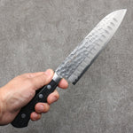 Seisuke Acero Azul Martillado Acanalado Santoku 180mm Mango de Madera de Pakka Negra - Japanny-SP