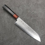 Seisuke VG10 de 33 Capas Damasco Martilleado Santoku 180mm Mango de Madera de Pakka Negra - Japanny-SP