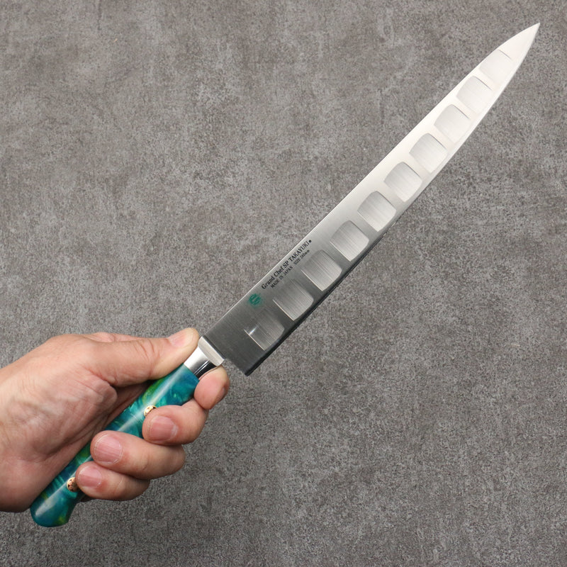 Sakai Takayuki Gran Chef SP Uddeholm Acero Inoxidable Sueco Sujihiki Salmon 240mm Mango de SP Tipo III (Jungla) - Japanny-SP