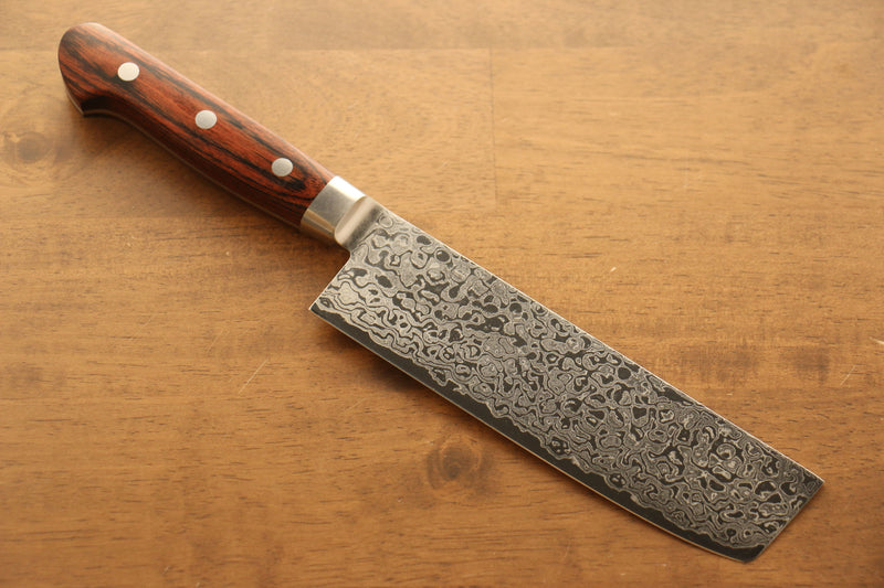 Seisuke Mokusei ZA-18 Damasco con Terminado de Espejo Nakiri 165mm Mango de Madera de Pakka Cafe - Japanny-SP