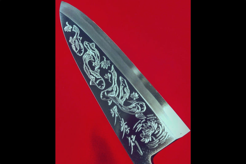 Sakai Takayuki Kasumitogi White Steel Bansyunoike engraving Deba - Japanny-SP