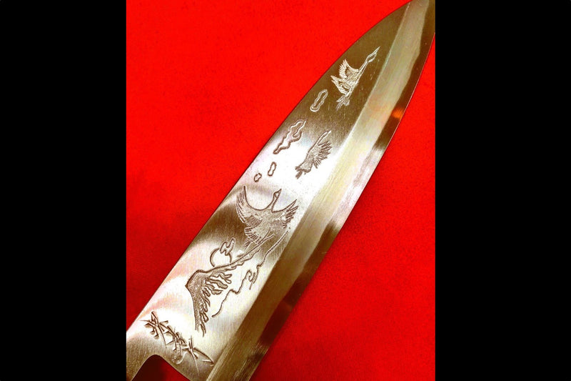 Sakai Takayuki Kasumitogi White Steel Fujitotsuru engraving Deba  165mm - Japanny-SP