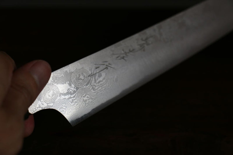 Sakai Takayuki Acero de Plata No.3 Damasco Kengata Yanagiba  300mm - Japanny-SP