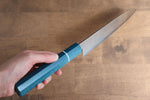 Seisuke VG5 Nashiji Tinte negro Santoku  165mm Mango de Micarta de lienzo azul - Japanny-SP