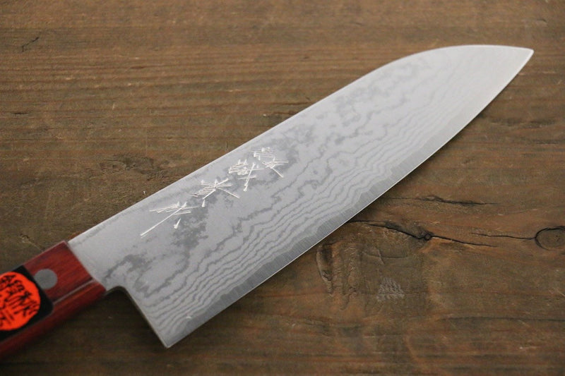 Shigeki Tanaka VG10 de 17 Capas Damasco Santoku  165mm Mango de Madera de pakka roja - Japanny-SP