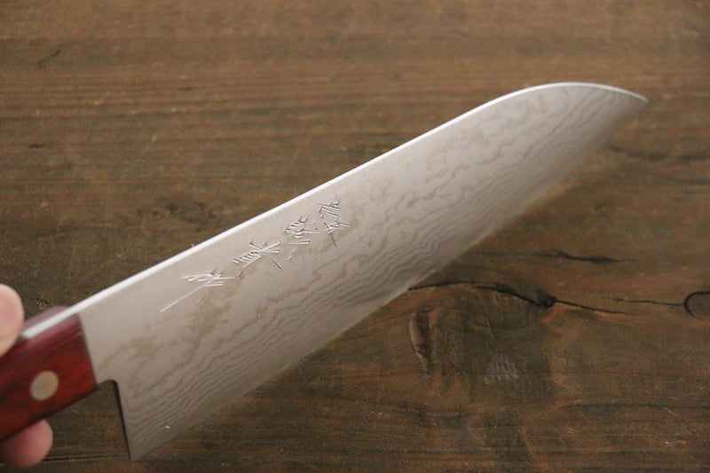 Shigeki Tanaka VG10 de 17 Capas Damasco Santoku  165mm Mango de Madera de pakka roja - Japanny-SP