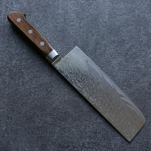 Seisuke Nami AUS10 Damasco con Terminado de Espejo Nakiri  165mm Mango de Madera de Pakka Cafe - Japanny-SP