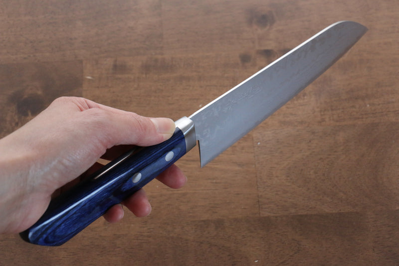 Kunihira Sairyu VG10 Damasco Santoku  170mm Mango de Madera de pakka azul - Japanny-SP