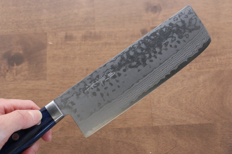 Kunihira Sairyu VG10 Damasco Nakiri  165mm Mango de Madera de pakka azul - Japanny-SP