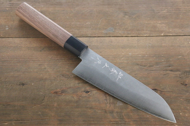 Shigeki Tanaka Acero de Plata No.3 Nashiji Santoku 165mm Mango de Nogal - Japanny-SP