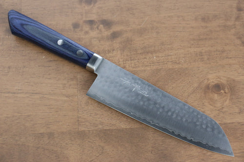 Kunihira VG1 Martillado Santoku  170mm Mango de Madera de pakka azul - Japanny-SP