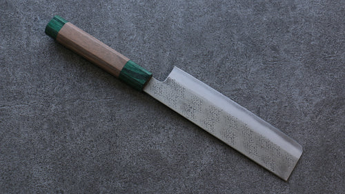 Seisuke Super Azul Martillado Nakiri  165mm Mango de Nogal(doble anillo de pakka verde) - Japanny-SP