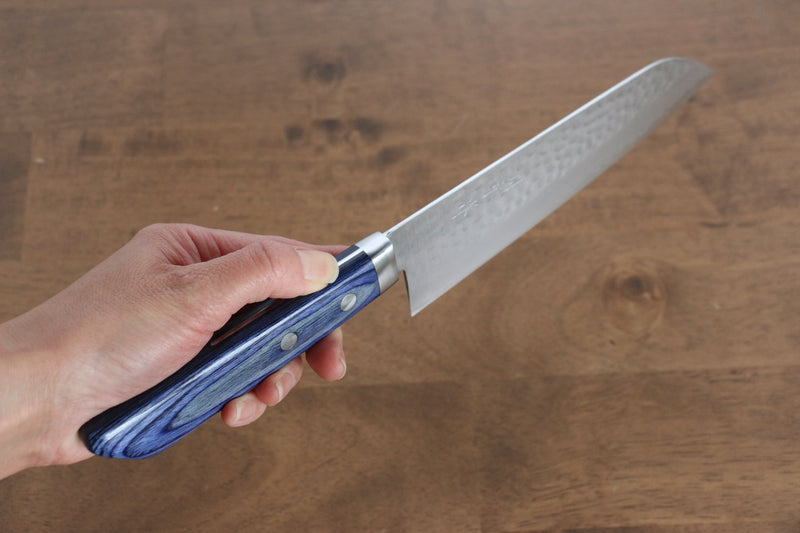 Kunihira VG1 Martillado Santoku  170mm Mango de Madera de pakka azul - Japanny-SP