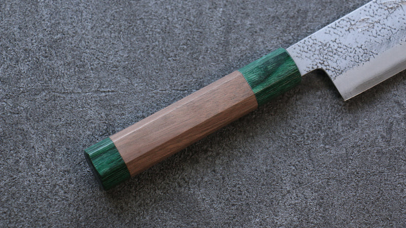 Seisuke Super Azul Martillado Nakiri  165mm Mango de Nogal(doble anillo de pakka verde) - Japanny-SP