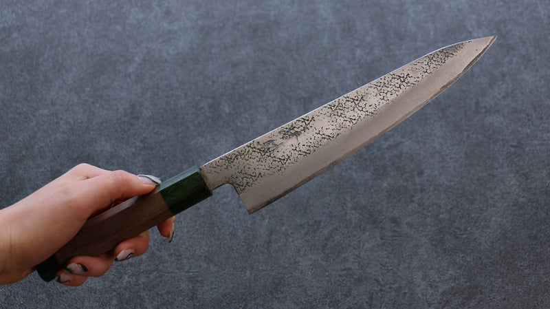 Seisuke Super Azul Martillado Gyuto  210mm Mango de Nogal(doble anillo de pakka verde) - Japanny-SP