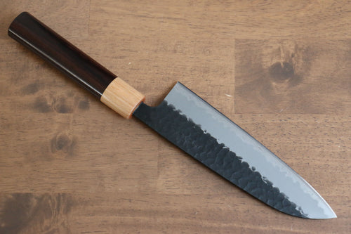 Seisuke Shitan Super Azul Martillado Kurouchi Santoku  170mm Mango de Shitan - Japanny-SP