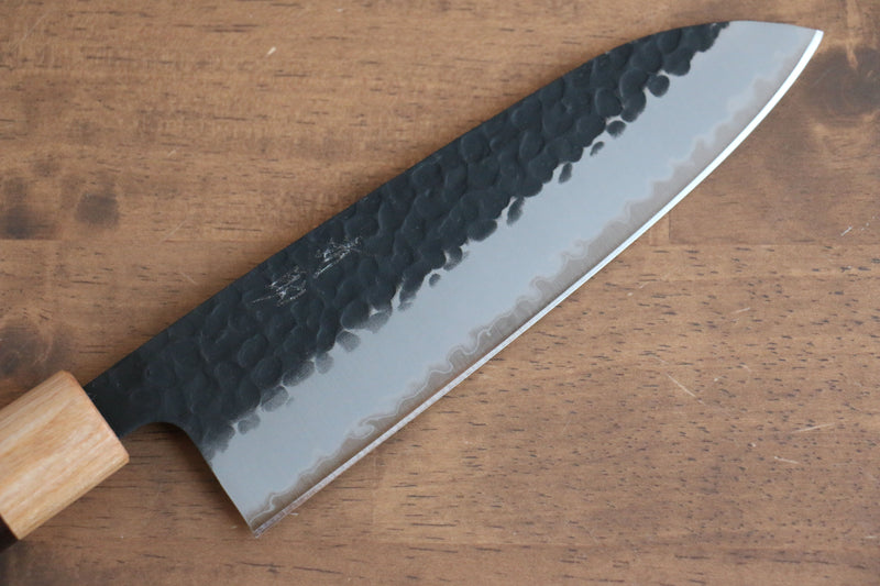 Seisuke Shitan Super Azul Martillado Kurouchi Santoku  170mm Mango de Shitan - Japanny-SP