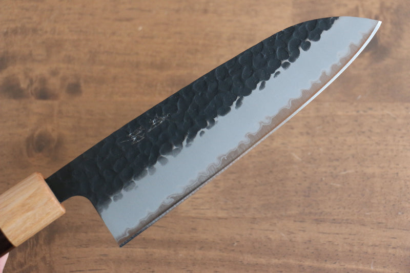 Seisuke Shitan Super Azul Martillado Kurouchi Santoku  170mm Mango de Shitan - Japanny-SP