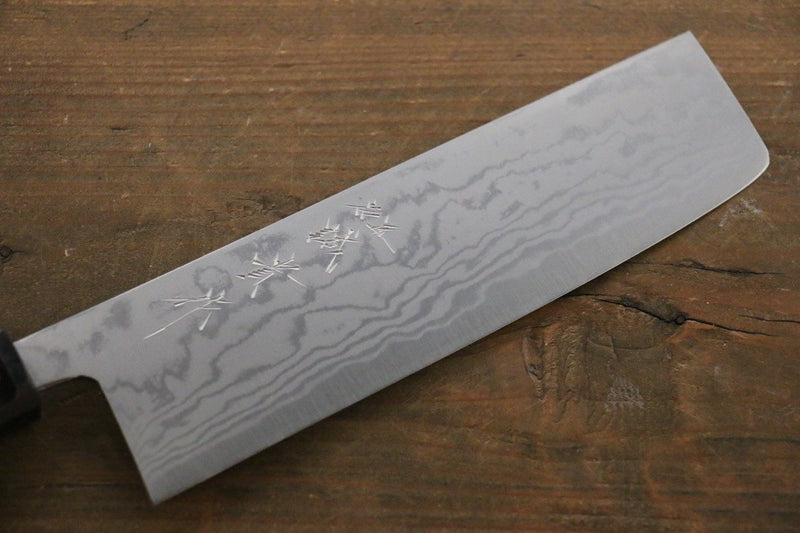 Shigeki Tanaka Acero Azul No.2 Damasco Nakiri  165mm Mango de Nogal - Japanny-SP