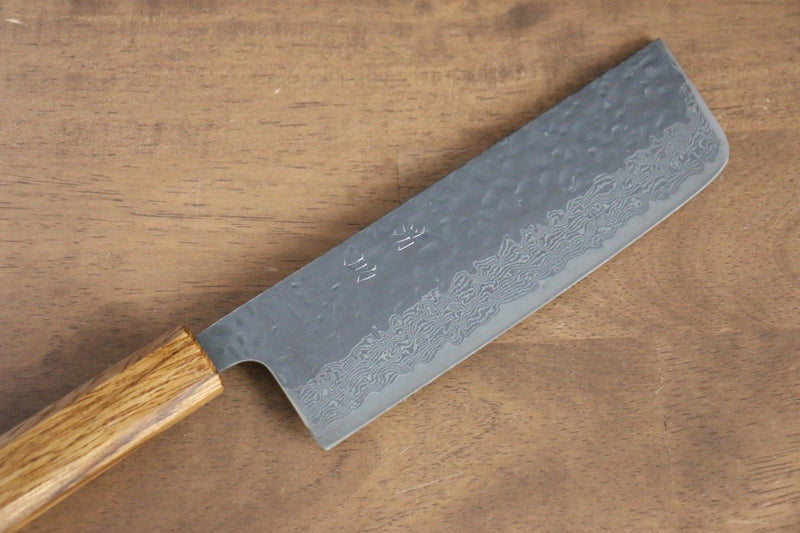 Seisuke Tsukikage AUS10 Terminado Migaki Damasco Martilleado Nakiri  170mm Mango de Roble - Japanny-SP