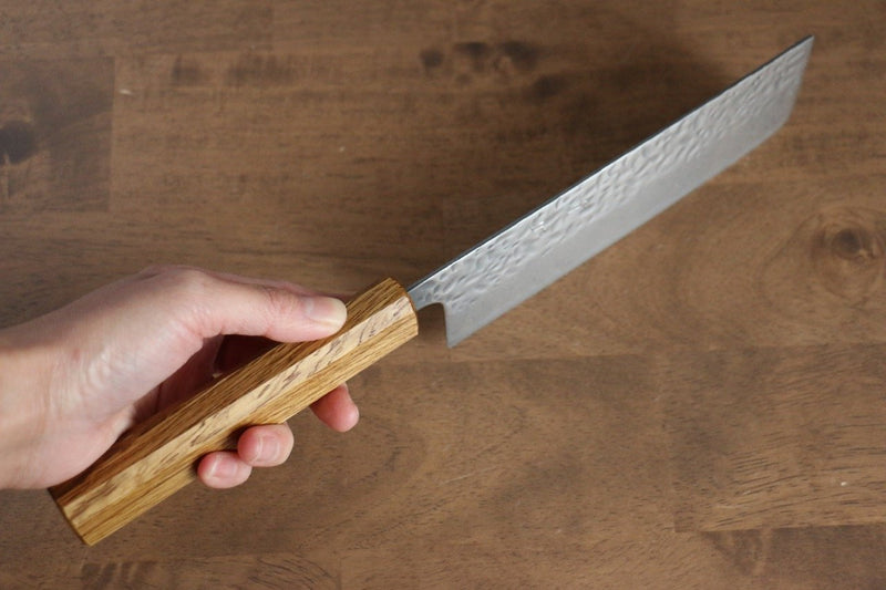 Seisuke Tsukikage AUS10 Terminado Migaki Damasco Martilleado Nakiri  170mm Mango de Roble - Japanny-SP