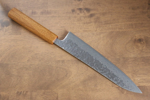 Seisuke Tsukikage AUS10 Terminado Migaki Damasco Martilleado Gyuto  210mm Mango de Roble - Japanny-SP