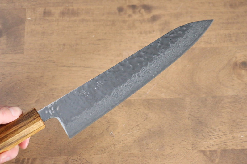 Seisuke Tsukikage AUS10 Terminado Migaki Damasco Martilleado Gyuto  210mm Mango de Roble - Japanny-SP