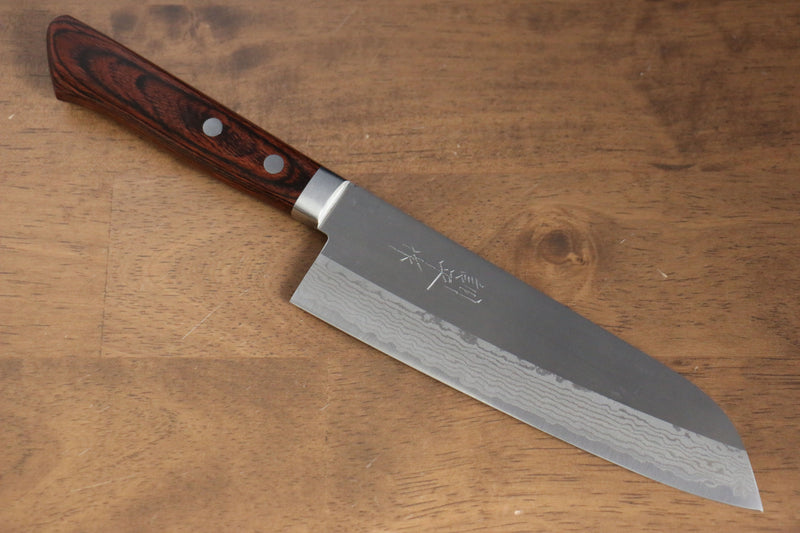 Kunihira Sairyu VG10 Terminado Migaki Damasco Santoku  170mm Mango de Caoba - Japanny-SP