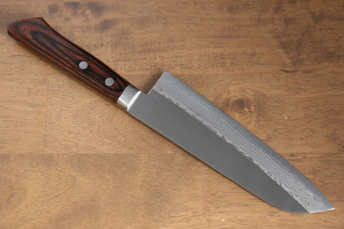 Kunihira Sairyu VG10 Terminado Migaki Damasco Santoku  170mm Mango de Caoba - Japanny-SP