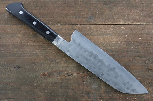 Fujiwara Teruyasu Maboroshi Acero Blanco No.1 Nashiji Martillado Santoku  180mm Mango de Madera de Pakka Negra - Japanny-SP