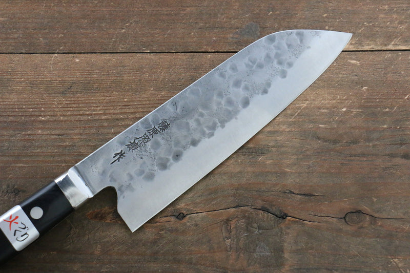 Fujiwara Teruyasu Maboroshi Acero Blanco No.1 Nashiji Martillado Santoku  180mm Mango de Madera de Pakka Negra - Japanny-SP