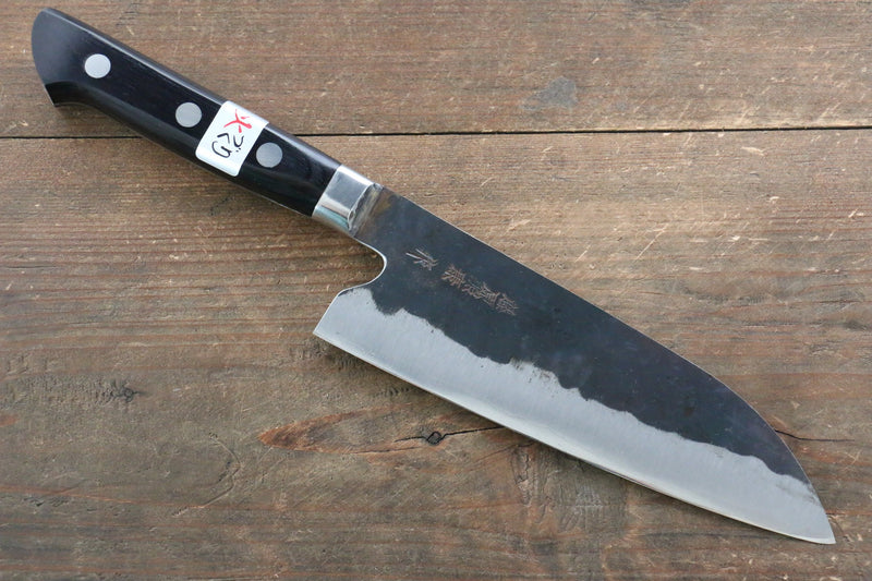 Fujiwara Teruyasu Denka Super Azul Terminado Negro Santoku  165mm Mango de Madera de Pakka Negra - Japanny-SP