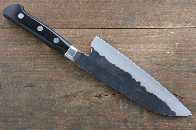 Fujiwara Teruyasu Denka Super Azul Terminado Negro Santoku  165mm Mango de Madera de Pakka Negra - Japanny-SP