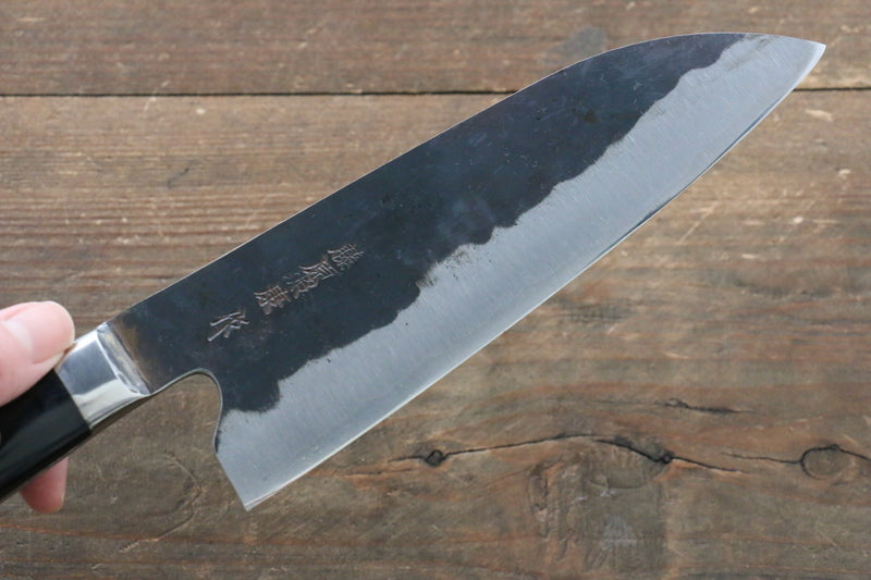 Fujiwara Teruyasu Denka Super Azul Terminado Negro Santoku  165mm Mango de Madera de Pakka Negra - Japanny-SP