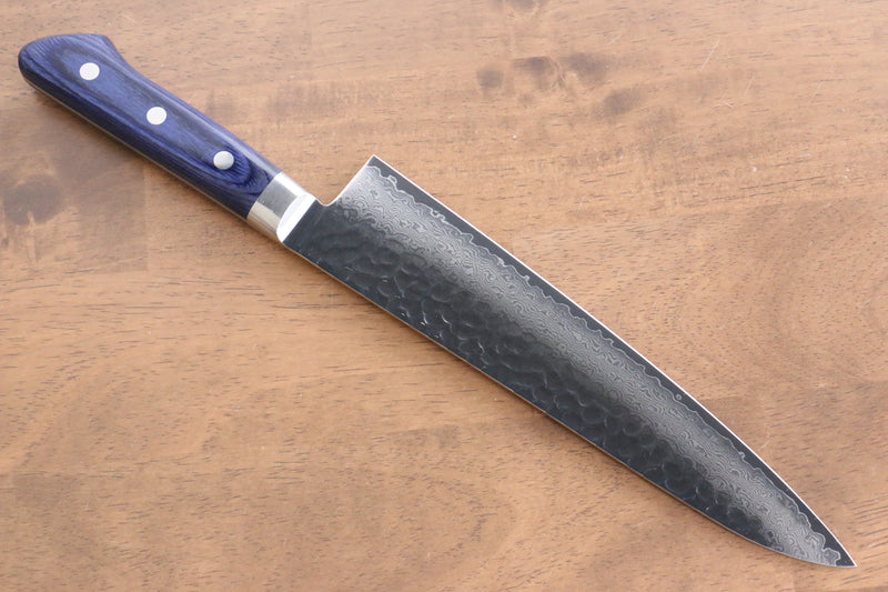 Seisuke VG10 33Capas Damasco Martilleado Gyuto  210mm Mango de Madera de pakka azul - Japanny-SP