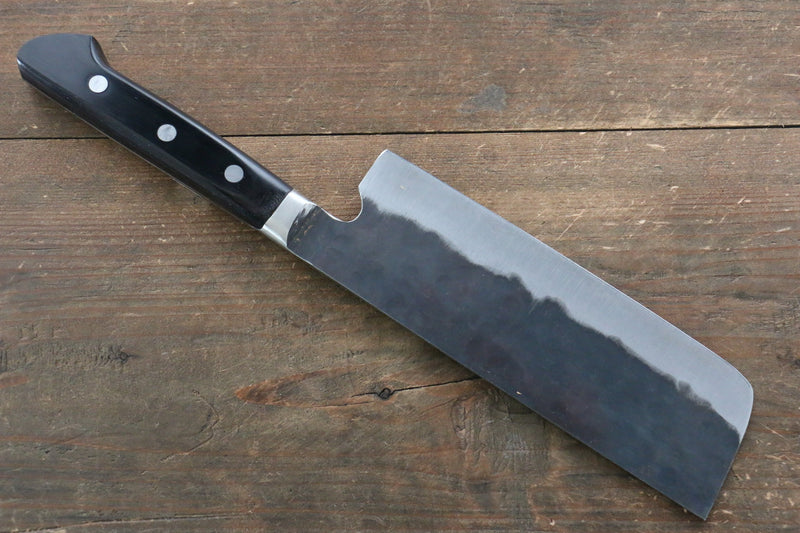 Fujiwara Teruyasu Denka Super Azul Terminado Negro Nakiri  165mm Mango de Madera de Pakka Negra - Japanny-SP